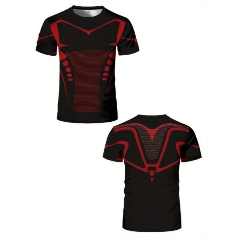 Compression Shorts Athletes - Herensportshirt 3D Rood Zwart Lijn Compressie